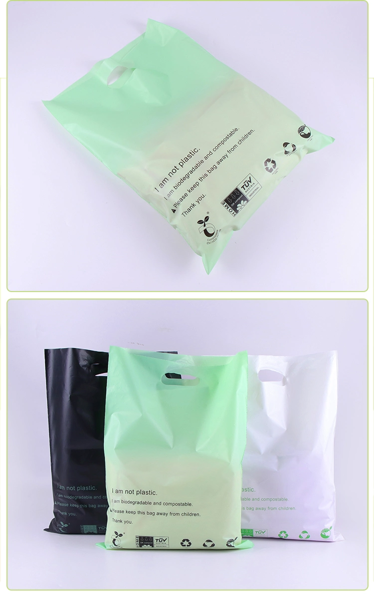 Custom Logo Design Printed Biodegradable PLA+Pbat Carrier Punch Hole Handle Shopping Plastic Die Cut Bag