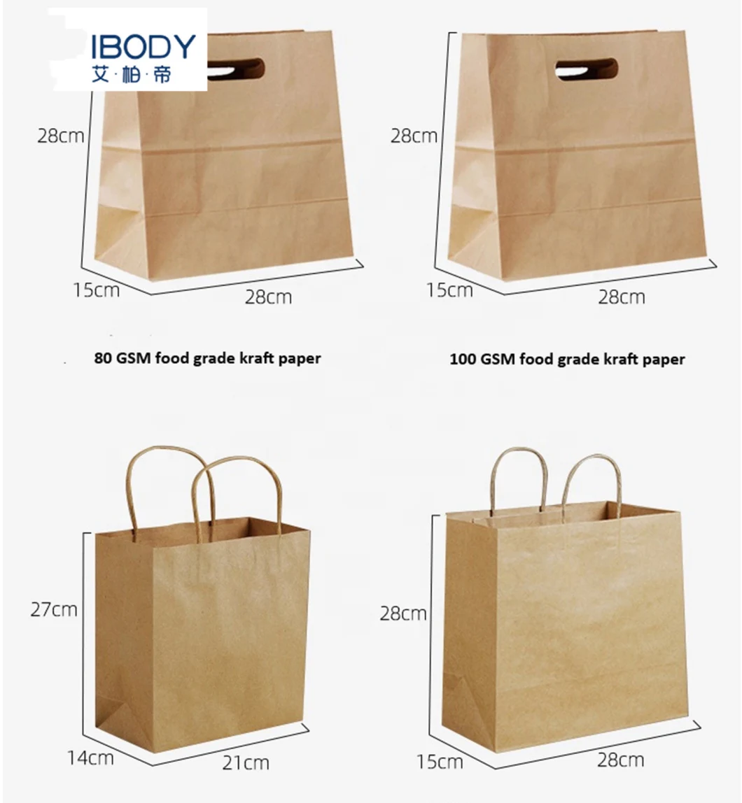 Gift Die-Cut Paper Bag for Grocery Take Away Carry out Kraft Paper Bags