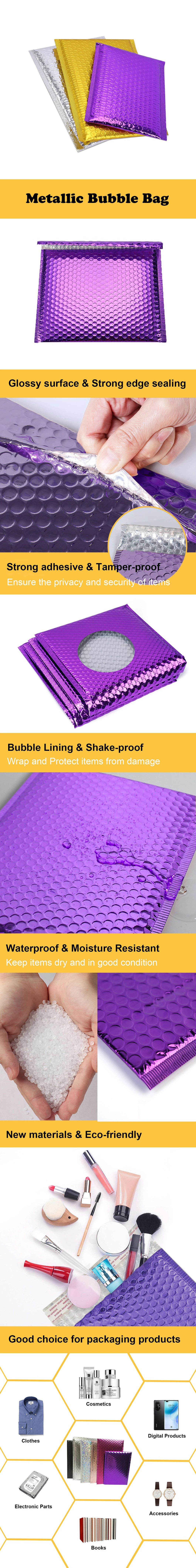 Custom Printing Purple Bubble Envelopes Metallic Bubble Bag Laminated Foil Protective Express Mailing Bag (28*22cm+4cm)