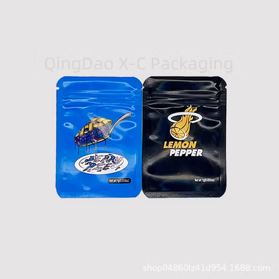 カスタム印刷された再密封可能なプラスチック食品包装、3.5g 7g 14g ジップロックホイルバッグ、ロゴジッパー付き防臭クッキーマイラーバッグ