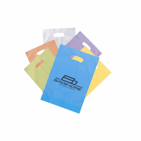 カスタムロゴデザイン、印刷された生分解性PLA + Pbatホルダー、穴ハンドル付き、ダイカットプラスチックショッピングバッグ